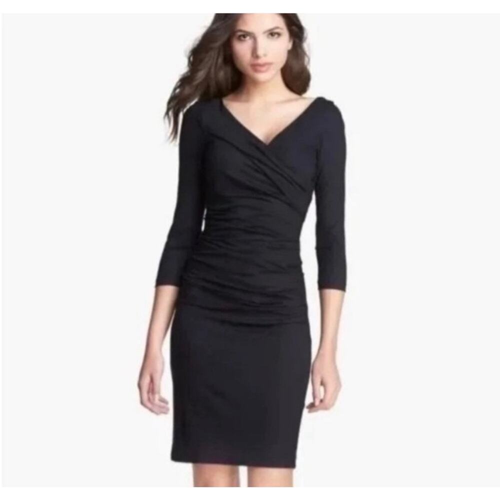 Diane Von Furstenberg Bentley Short Three Quarter Sleeve Black Dress Large